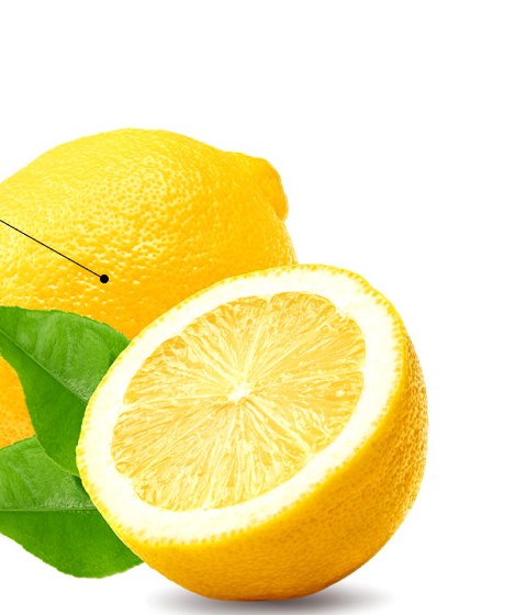 Whole and halved organic lemons with a leaf