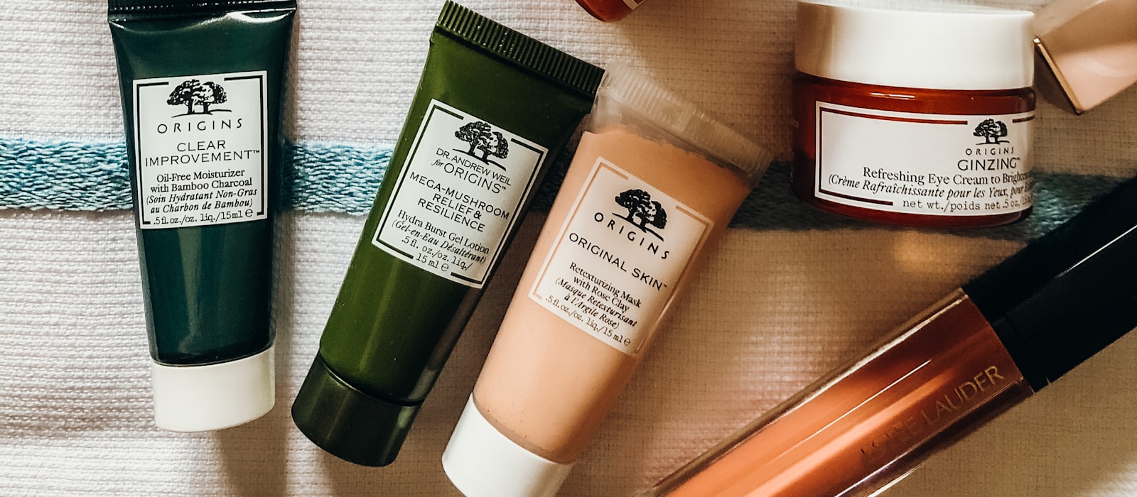 A flat-lay of skincare and beauty products